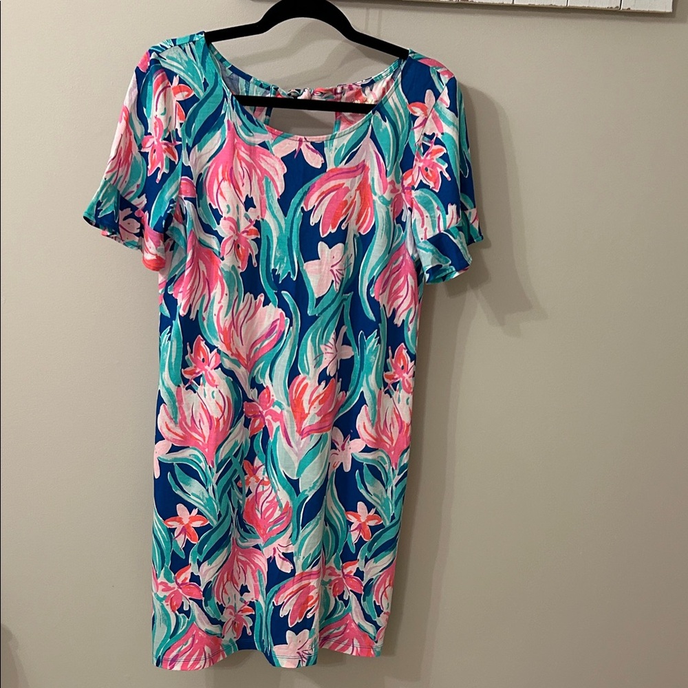 Lilly Pulitzer Blue and Pink Floral Midi Dress